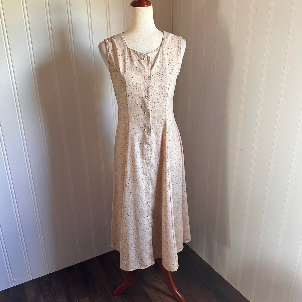 Vintage 90s/Y2K Twee Cream Floral Midi Dress M